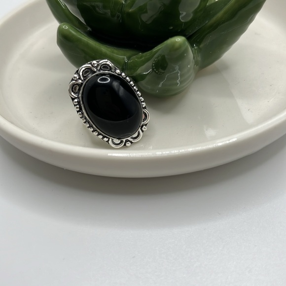 Sterling silver black onyx ring size 9 Bohemian festival ring - Picture 2 of 3
